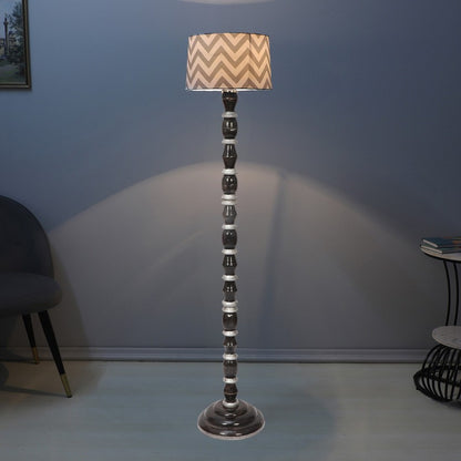 Classic Maze Print with Satin Shade Design Wooden Base Floor Lamp | 12 x 54 inches