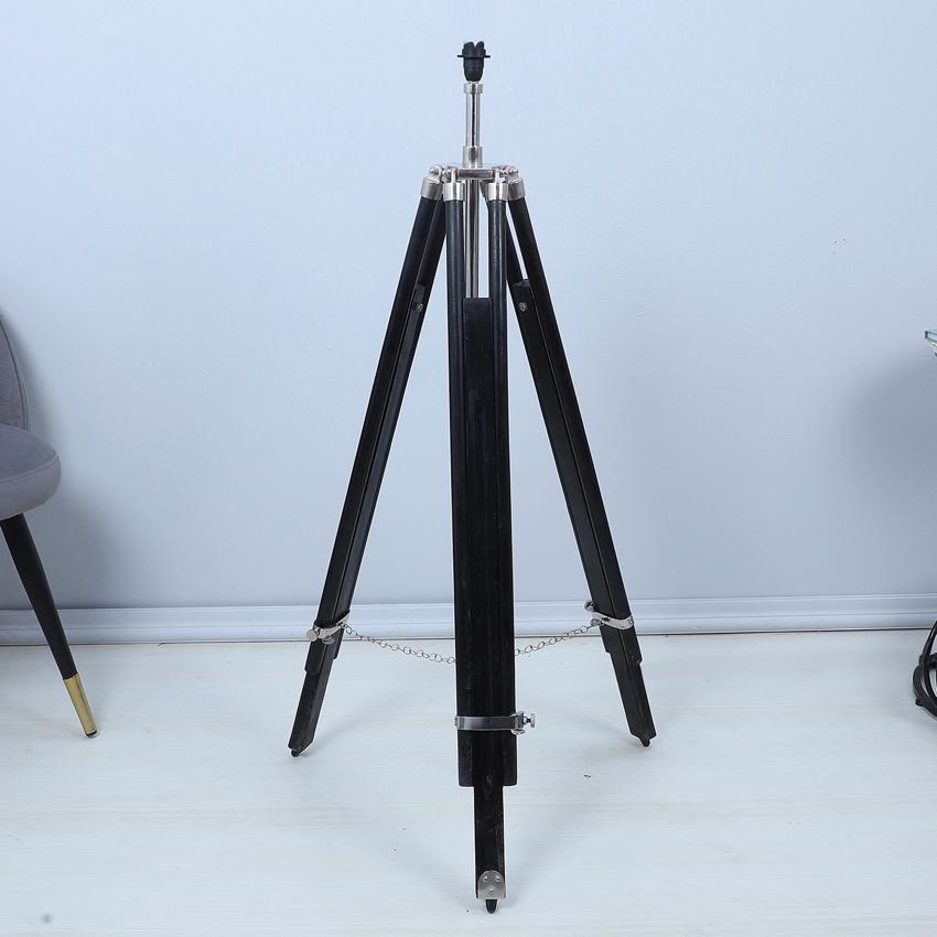 Vintage Black with Cotton Shade Tripod Design Wooden Base Floor Lamps | 24 x 24 x 56 inches