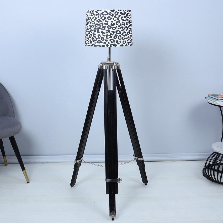 Vintage Leopard Print with Satin Shade Tripod Design Wooden Base Floor Lamps | 24 x 24 x 56 inches