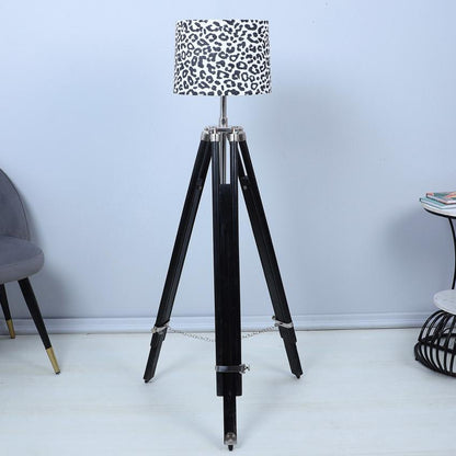 Vintage Leopard Print with Satin Shade Tripod Design Wooden Base Floor Lamps | 24 x 24 x 56 inches