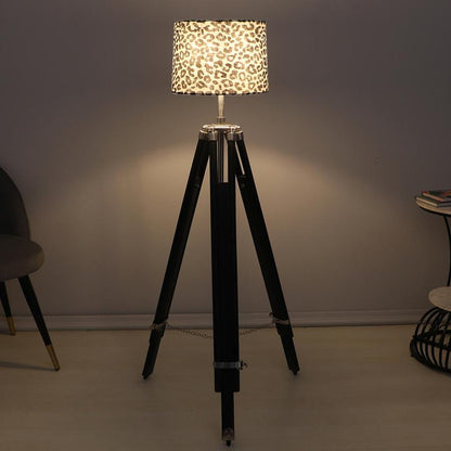 Vintage Leopard Print with Satin Shade Tripod Design Wooden Base Floor Lamps | 24 x 24 x 56 inches