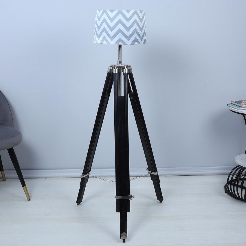 Vintage Maze Print with Satin Shade Tripod Design Wooden Base Floor Lamps | 24 x 24 x 56 inches