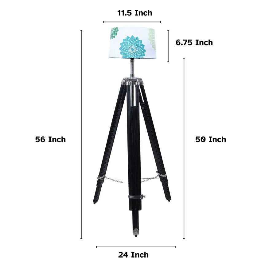 Vintage Dahlia Floral Print with Satin Shade Tripod Design Wooden Base Floor Lamps | 24 x 24 x 56 inches