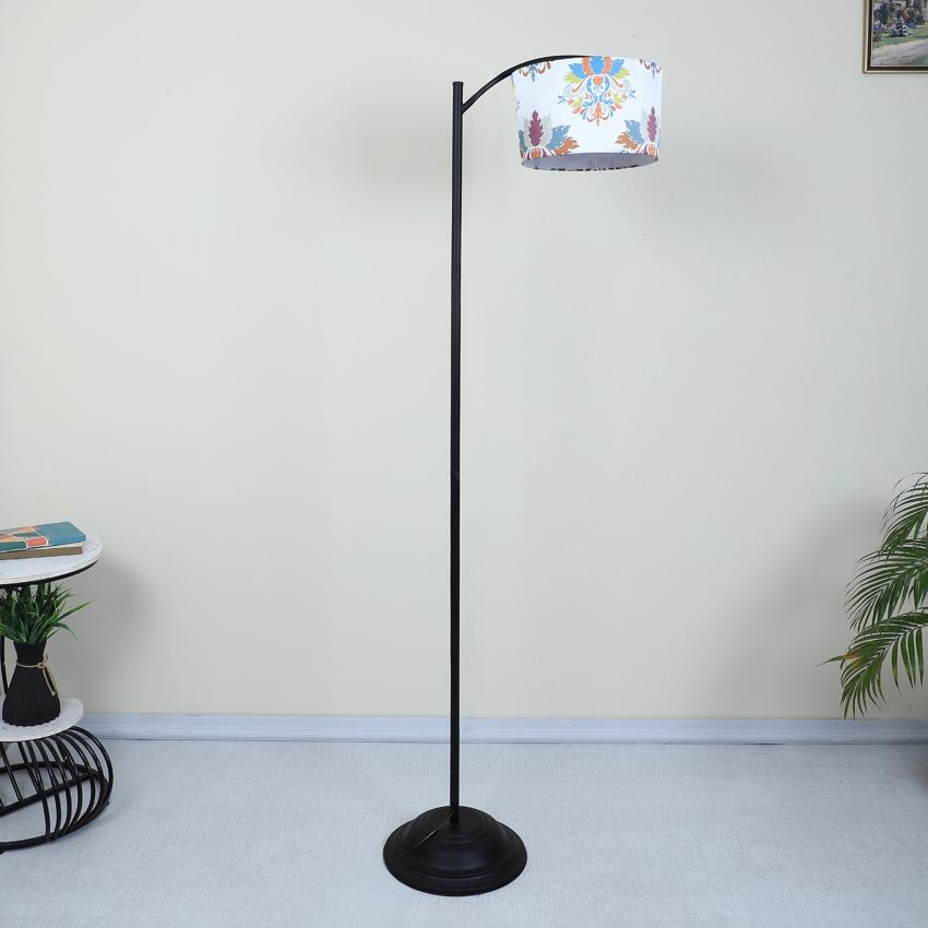 Modern Dahlia Floral Print with Satin Shade Lamppost Style Design Floor Lamps | 15 x 66 inches