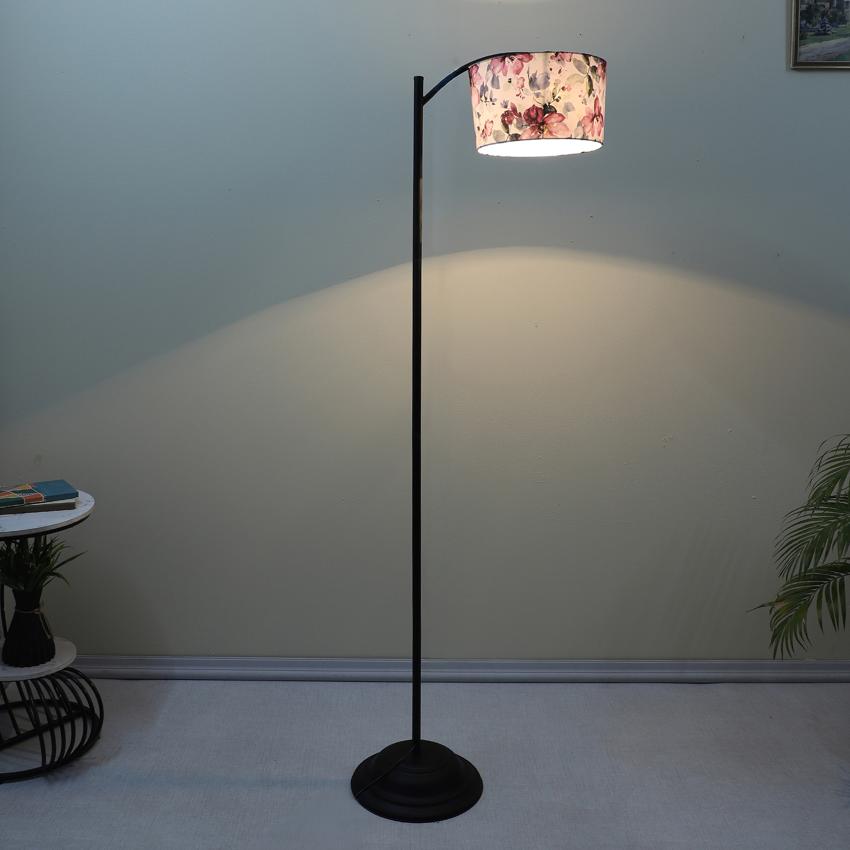 Modern Cobra Saffron Print with Satin Shade Lamppost Style Design Floor Lamps | 15 x 66 inches