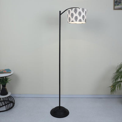 Modern Big Leaf Print with Satin Shade Lamppost Style Design Floor Lamps | 15 x 66 inches