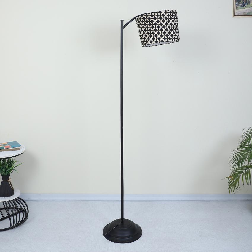 Modern Geometric Print with Satin Shade Lamppost Style Design Floor Lamps | 15 x 66 inches