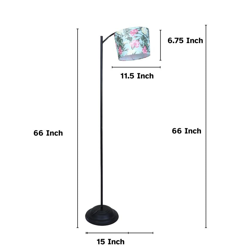 Modern Narcissus Floral Print with Satin Shade Lamppost Style Design Floor Lamps | 15 x 66 inches