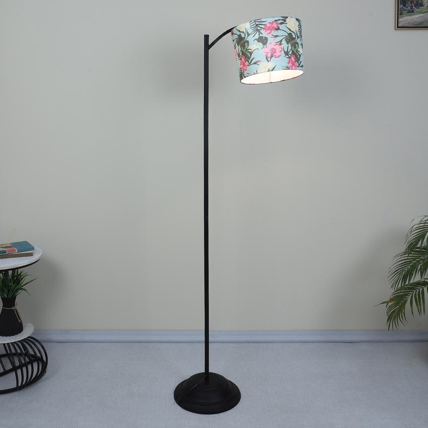 Modern Narcissus Floral Print with Satin Shade Lamppost Style Design Floor Lamps | 15 x 66 inches