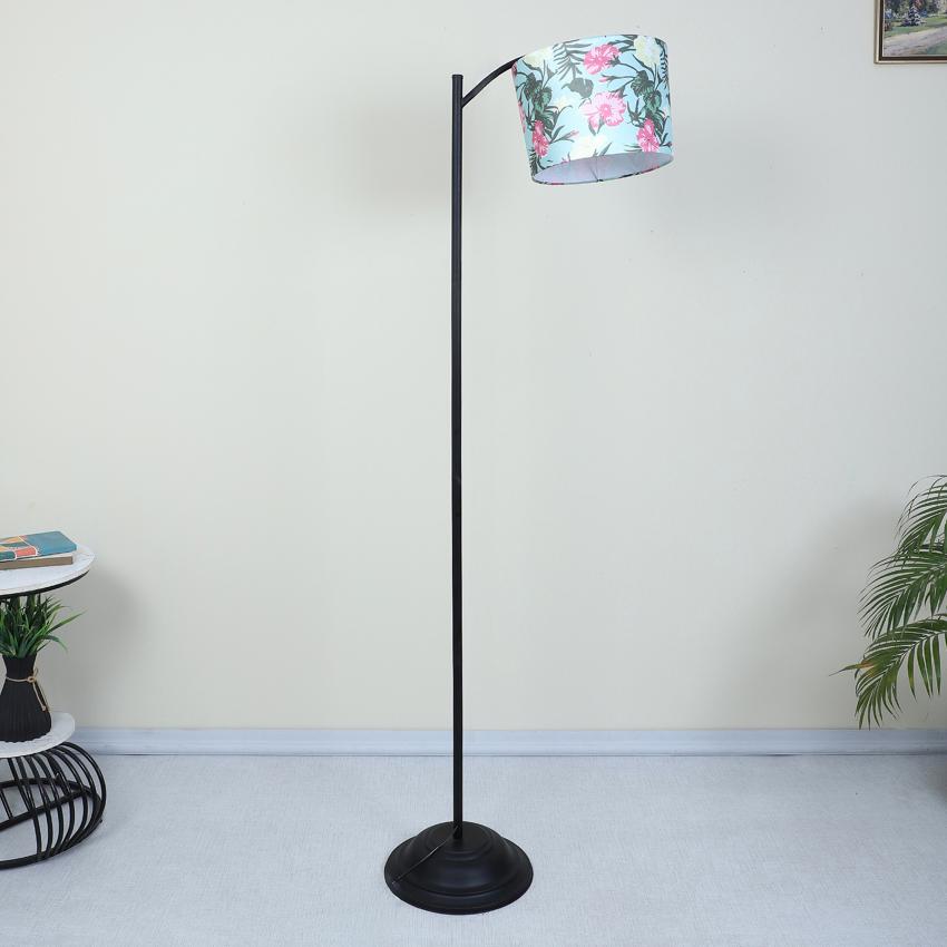 Modern Narcissus Floral Print with Satin Shade Lamppost Style Design Floor Lamps | 15 x 66 inches