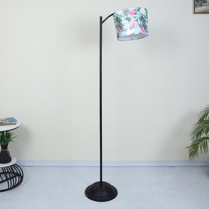 Modern Narcissus Floral Print with Satin Shade Lamppost Style Design Floor Lamps | 15 x 66 inches