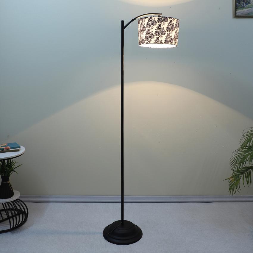 Modern Filigree Print with Satin Shade Lamppost Style Design Floor Lamps | 15 x 66 inches