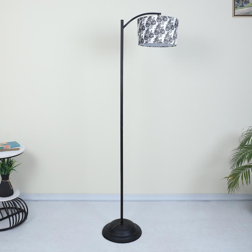 Modern Filigree Print with Satin Shade Lamppost Style Design Floor Lamps | 15 x 66 inches