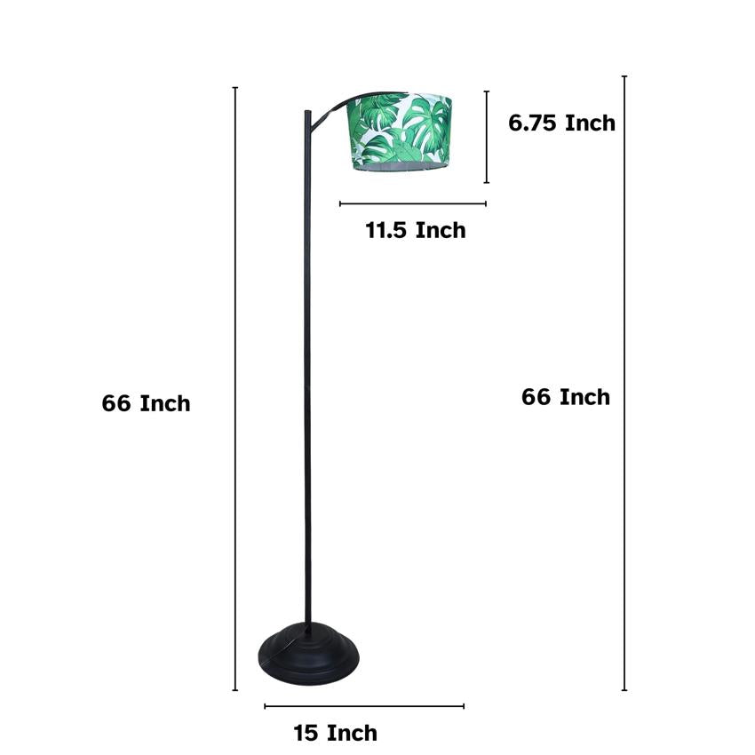 Modern Palm Print with Satin Shade Lamppost Style Design Floor Lamps | 15 x 66 inches