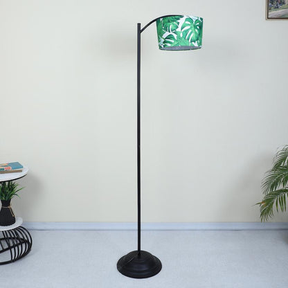 Modern Palm Print with Satin Shade Lamppost Style Design Floor Lamps | 15 x 66 inches