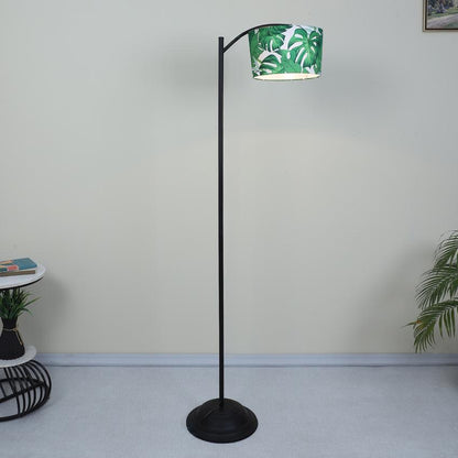 Modern Palm Print with Satin Shade Lamppost Style Design Floor Lamps | 15 x 66 inches