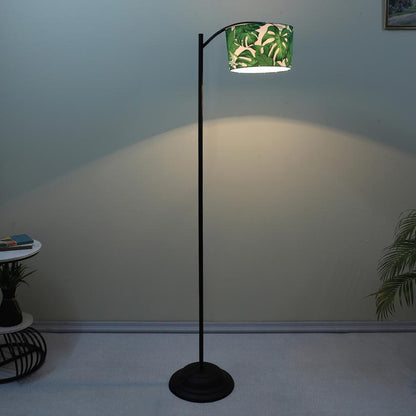 Modern Palm Print with Satin Shade Lamppost Style Design Floor Lamps | 15 x 66 inches