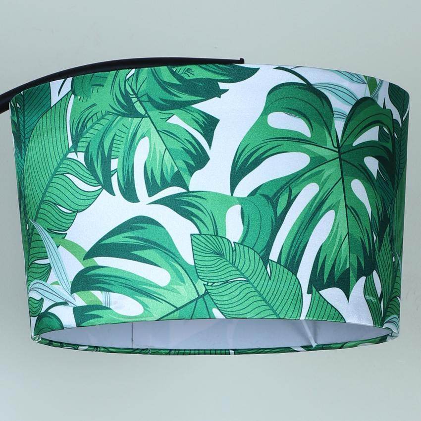 Modern Palm Print with Satin Shade Lamppost Style Design Floor Lamps | 15 x 66 inches