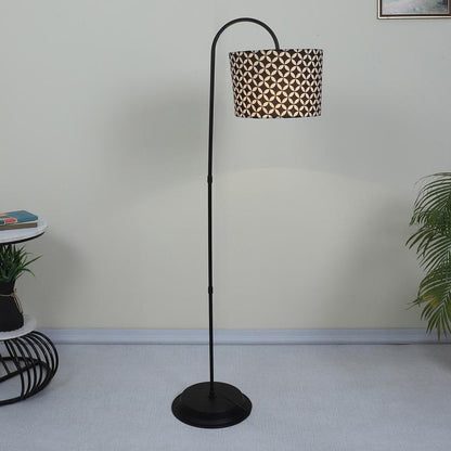 Modern Geometric Print with Satin Shade Downlighter Design Iron Base Floor Lamps | 15 x 53 inches