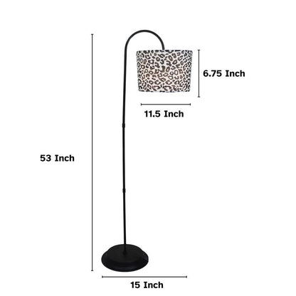 Modern Leopard Print with Satin Shade Downlighter Design Iron Base Floor Lamps | 15 x 53 inches