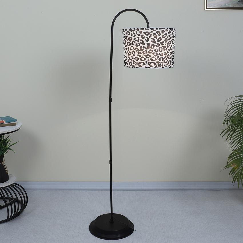 Modern Leopard Print with Satin Shade Downlighter Design Iron Base Floor Lamps | 15 x 53 inches