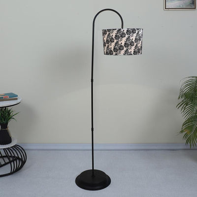 Modern Filigree Print with Satin Shade Downlighter Design Iron Base Floor Lamps | 15 x 53 inches