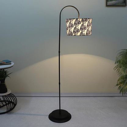 Modern Filigree Print with Satin Shade Downlighter Design Iron Base Floor Lamps | 15 x 53 inches