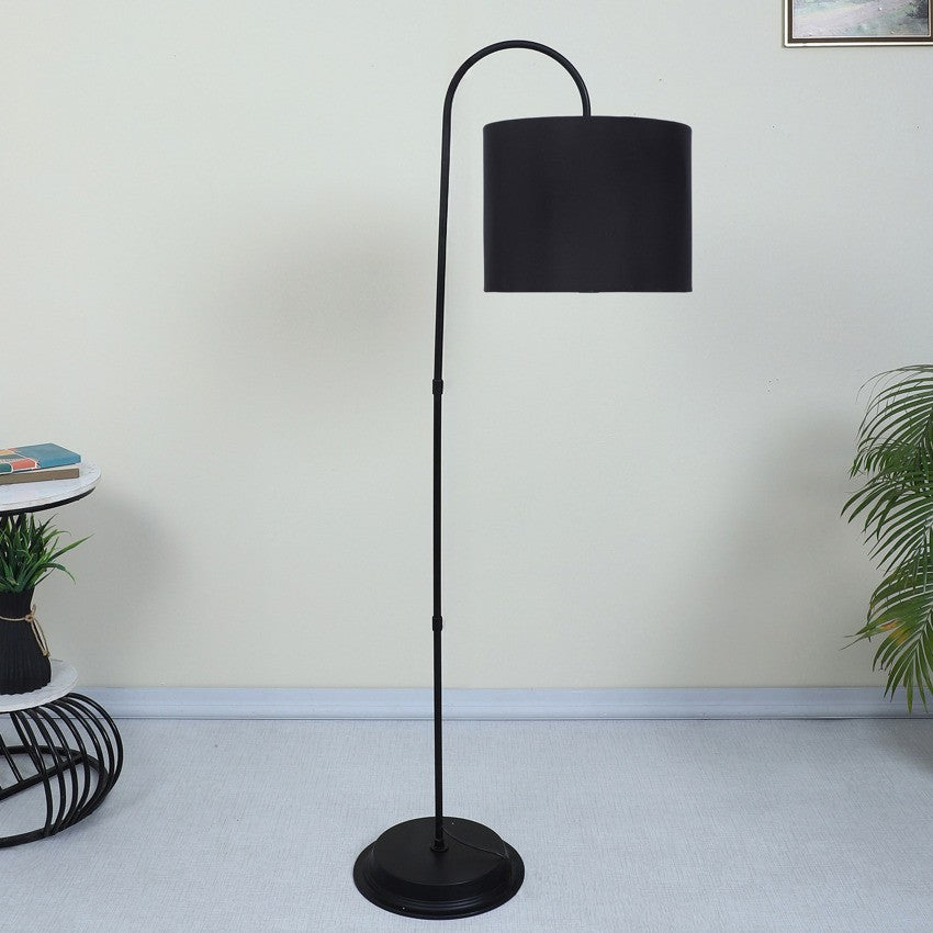 Modern Black with Cotton Shade Downlighter Design Iron Base Floor Lamps | 15 x 53 inches