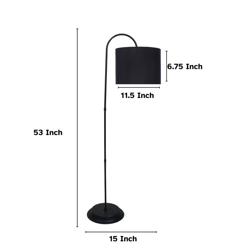 Modern Black with Cotton Shade Downlighter Design Iron Base Floor Lamps | 15 x 53 inches