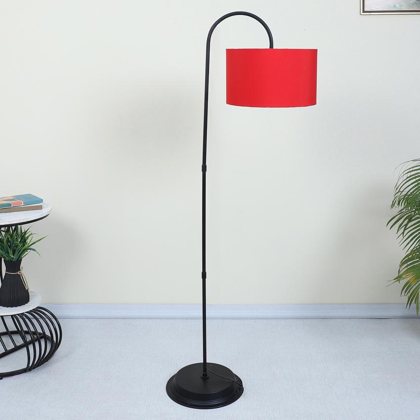 Modern Red with Cotton Shade Downlighter Design Iron Base Floor Lamps | 15 x 53 inches