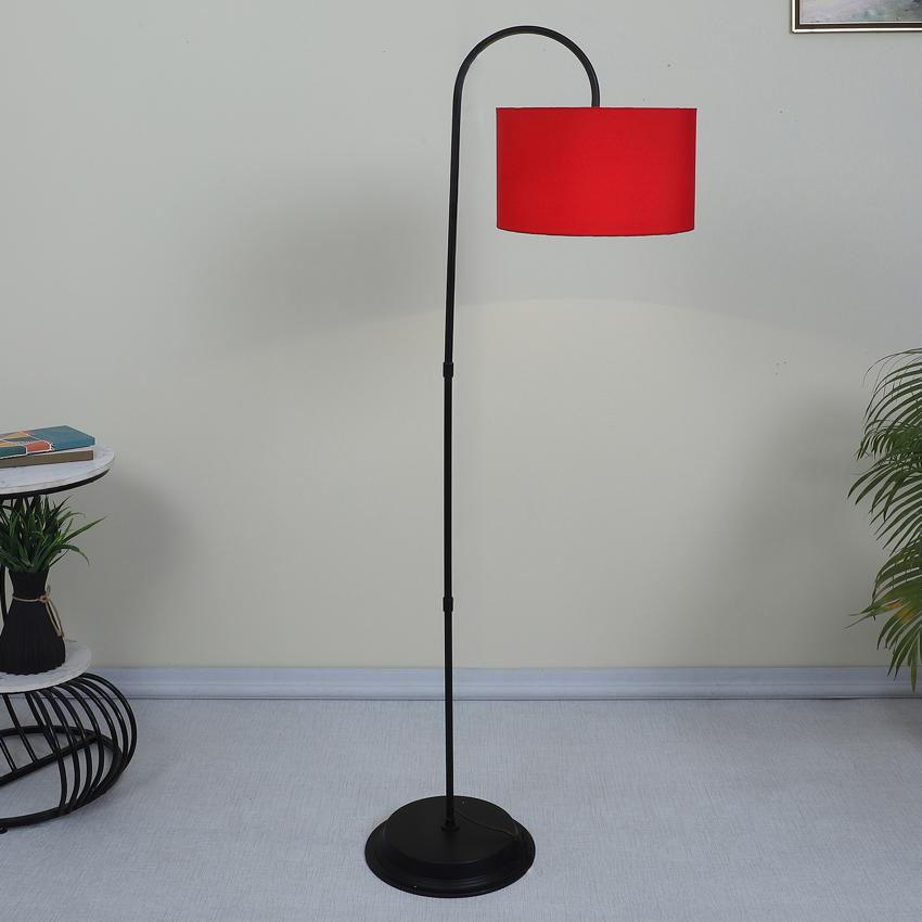 Modern Red with Cotton Shade Downlighter Design Iron Base Floor Lamps | 15 x 53 inches