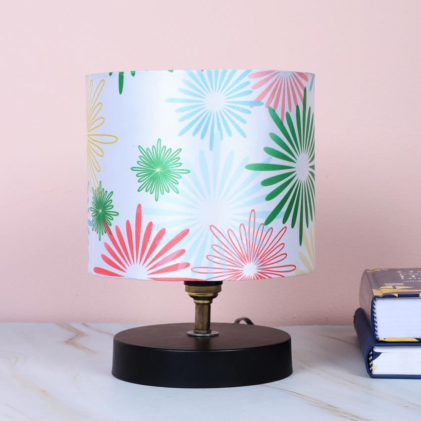 Charming Floral Print with Satin Shade Design Metal Table Lamp | 7 x 9 inches