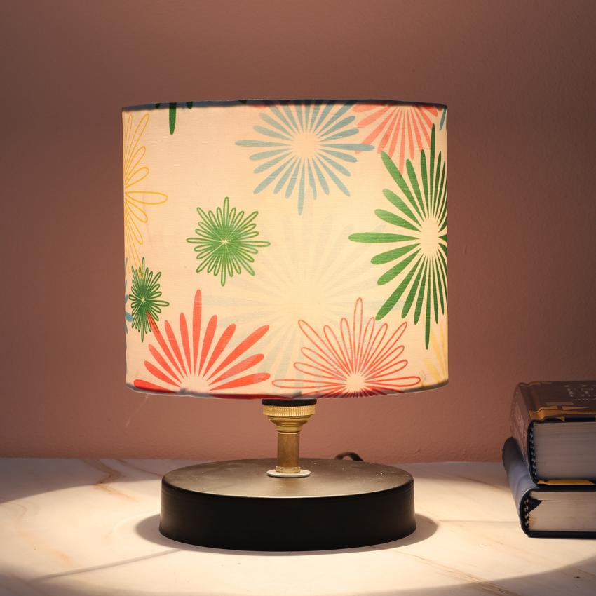 Charming Floral Print with Satin Shade Design Metal Table Lamp | 7 x 9 inches