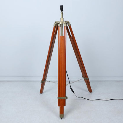 Vintage Palm Print with Satin Shade Tripod Design Wooden Base Floor Lamps | 24 x 56 inches