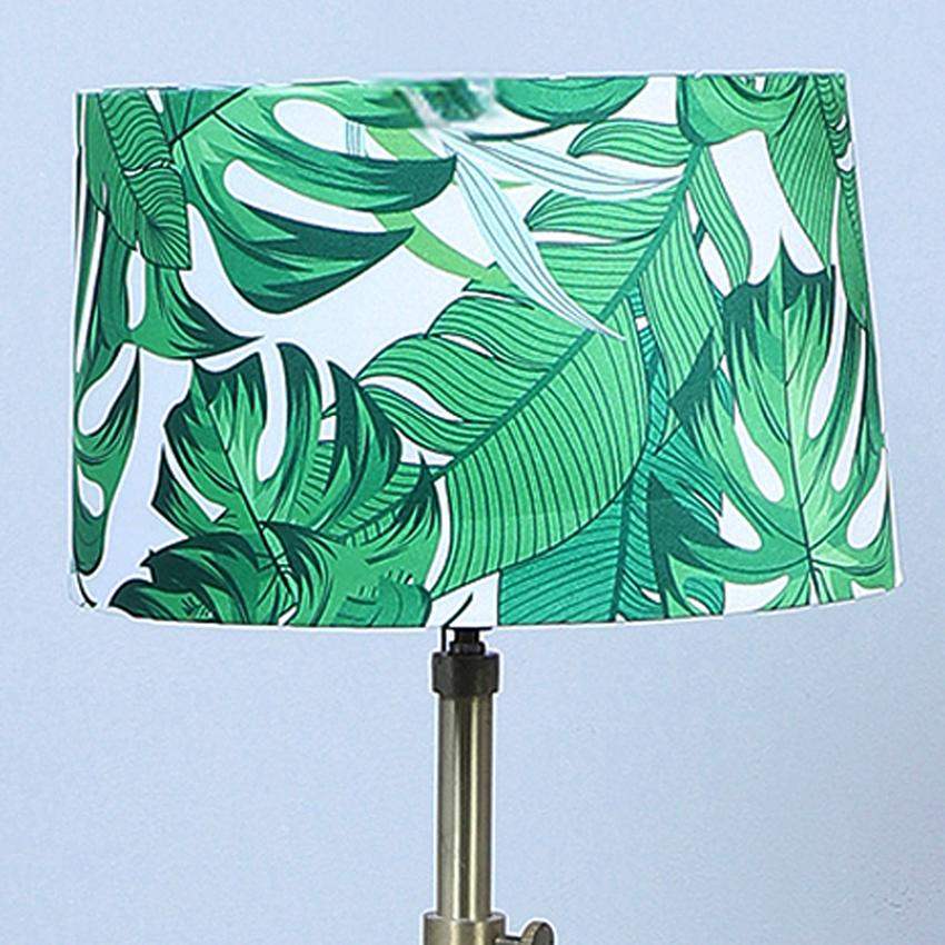 Vintage Palm Print with Satin Shade Tripod Design Wooden Base Floor Lamps | 24 x 56 inches