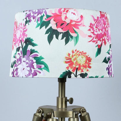 Vintage Carnation Print with Satin Shade Tripod Design Wooden Base Floor Lamps | 24 x 56 inches