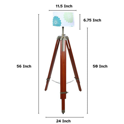 Vintage Dahlia Floral Print with Satin Shade Tripod Design Wooden Base Floor Lamps | 24 x 56 inches