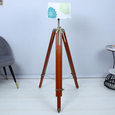 Vintage Dahlia Floral Print with Satin Shade Tripod Design Wooden Base Floor Lamps | 24 x 56 inches