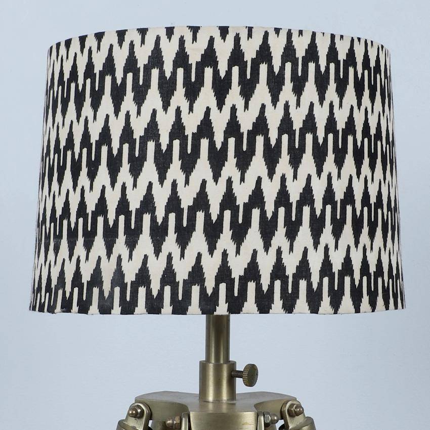 Vintage Chevron Print with Satin Shade Tripod Design Wooden Base Floor Lamps | 24 x 56 inches