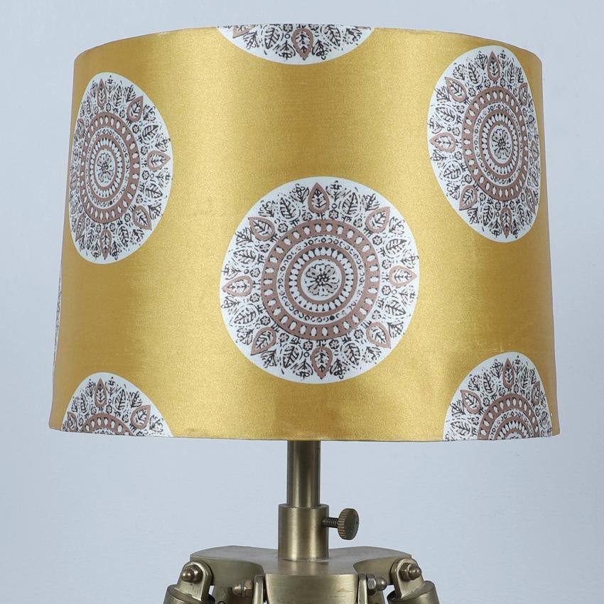 Vintage Mandala Print with Satin Shade Tripod Design Wooden Base Floor Lamps | 24 x 56 inches