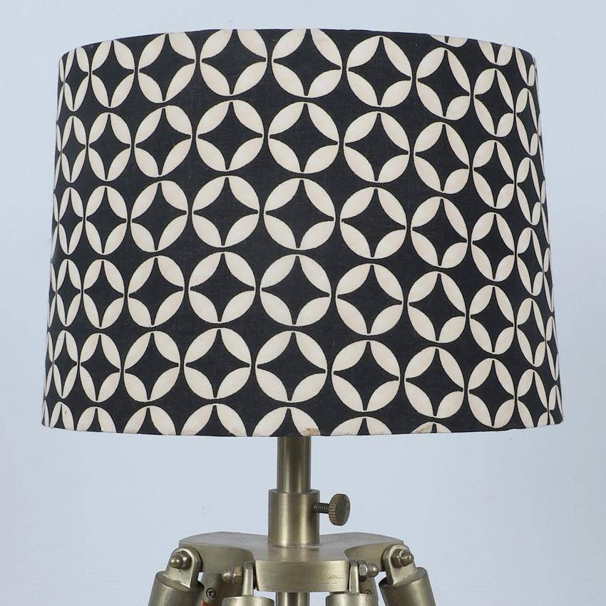 Vintage Geometric Print with Satin Shade Tripod Design Wooden Base Floor Lamps | 24 x 56 inches