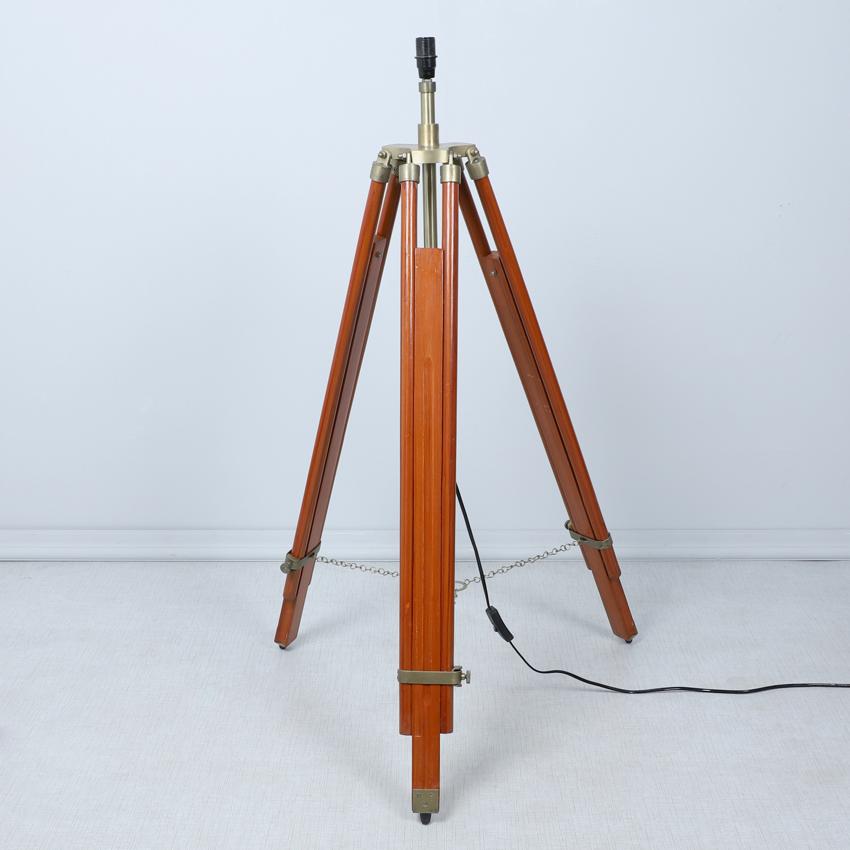 Vintage Geometric Print with Satin Shade Tripod Design Wooden Base Floor Lamps | 24 x 56 inches