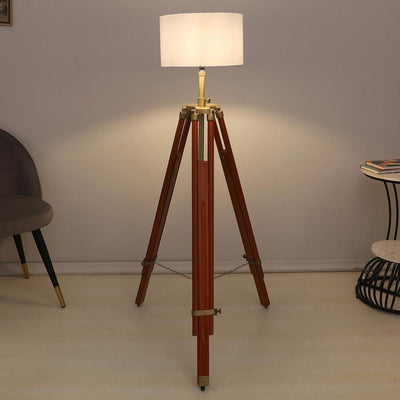 Vintage White with Cotton Shade Tripod Design Wooden Base Floor Lamps | 24 x 56 inches