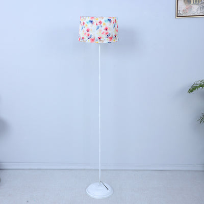 Charming Flower Print with Satin Shade Design Metal Base Foldable Floor Lamp | 12 x 57 inches