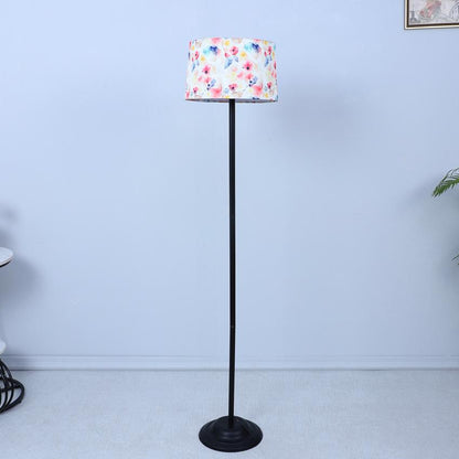 Charming Flower Print with Satin Shade Design Metal Base Foldable Floor Lamp | 12 x 51 inches