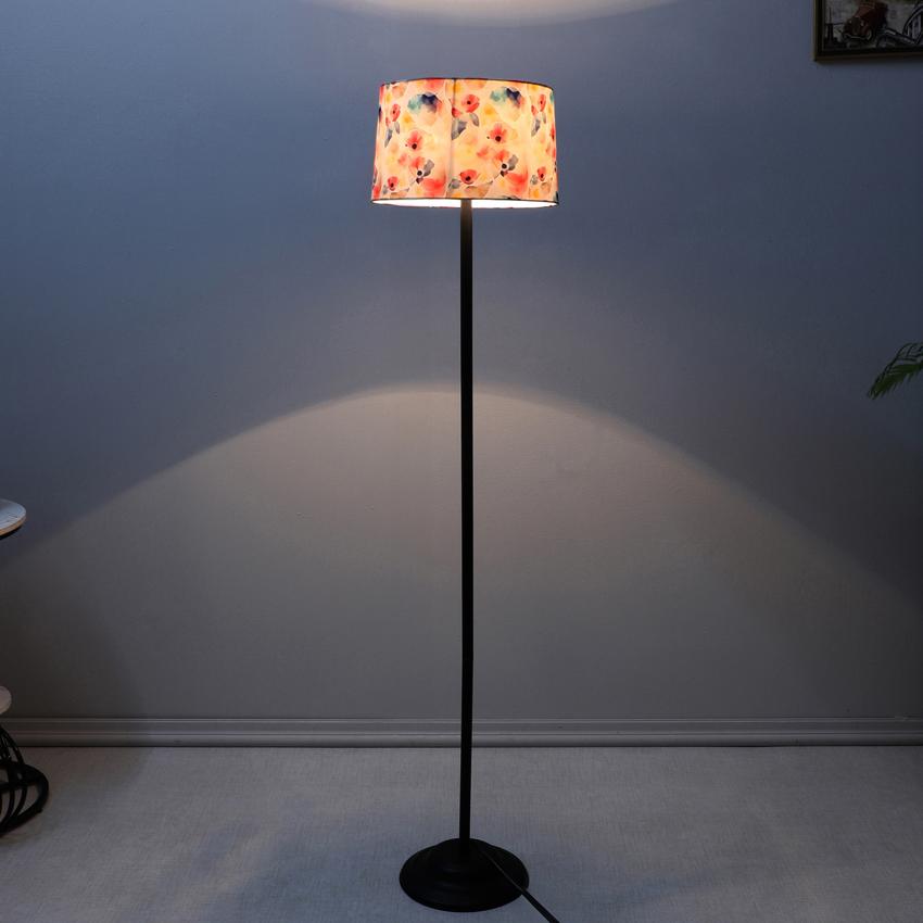 Charming Flower Print with Satin Shade Design Metal Base Foldable Floor Lamp | 12 x 51 inches