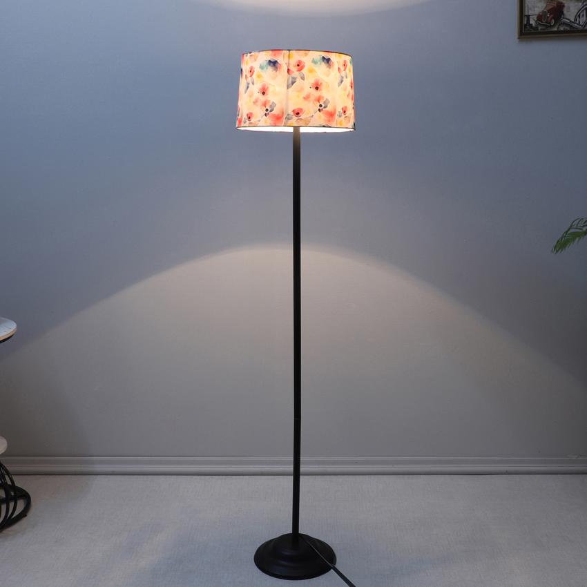 Charming Flower Print with Satin Shade Design Metal Base Foldable Floor Lamp | 12 x 51 inches