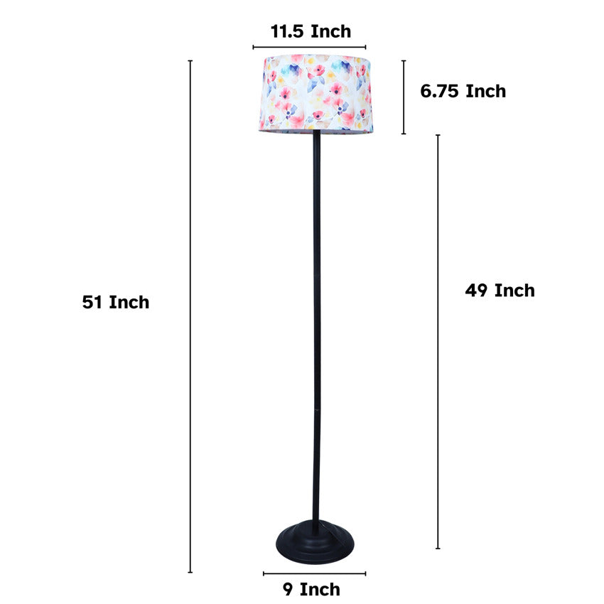 Charming Flower Print with Satin Shade Design Metal Base Foldable Floor Lamp | 12 x 51 inches