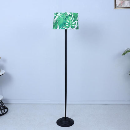 Trendy Palm Print with Satin Shade Design Metal Base Foldable Floor Lamp | 12 x 51 inches