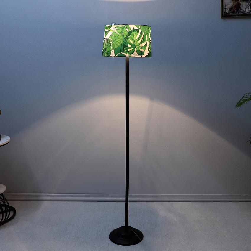 Trendy Palm Print with Satin Shade Design Metal Base Foldable Floor Lamp | 12 x 51 inches